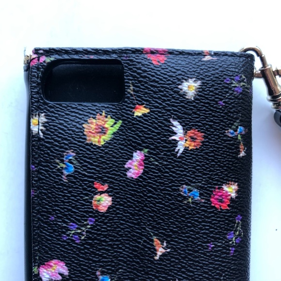 Rebecca Minkoff Folio Wallet Iphone 6/6s Plus Black Floral Multicolor Wristlet - Picture 3 of 12